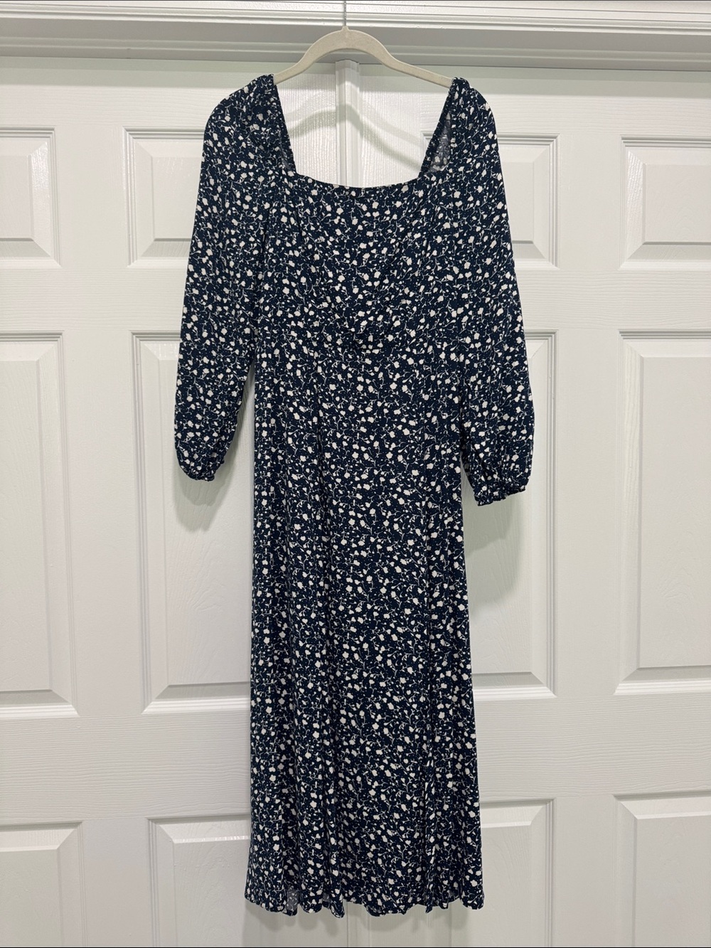 Women's Navy Floral Square-Neck Midi Dress